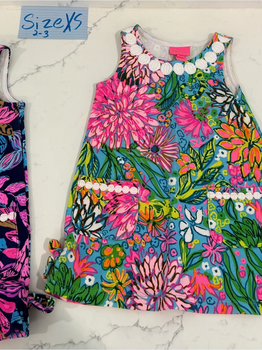 Lilly Pulitzer XS Bright Floral Sleeveless Girls Dress - Pink & Blue EUC